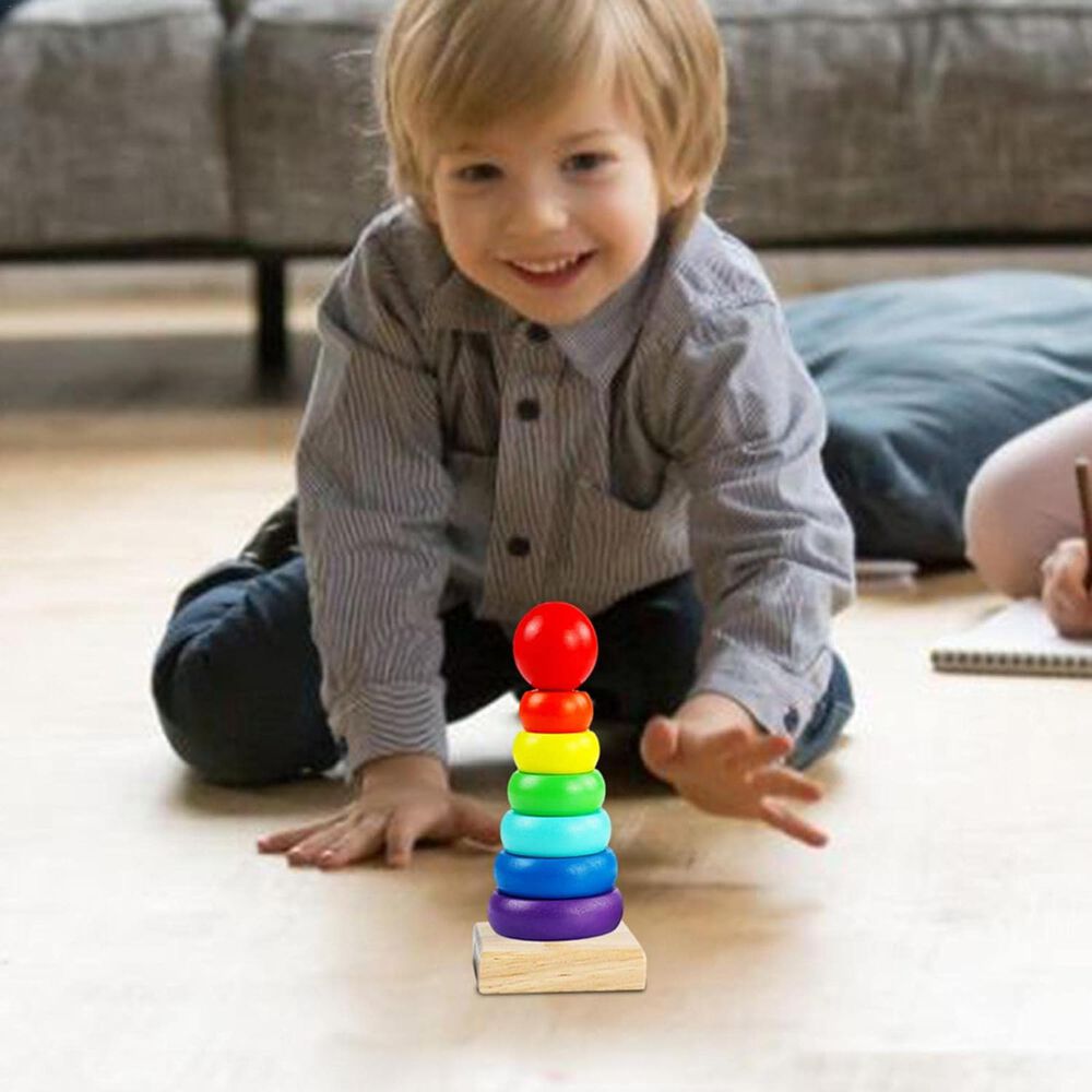 Torre Encaje Montessori Madera Arco Iris Toy Para Niños image number 2.0