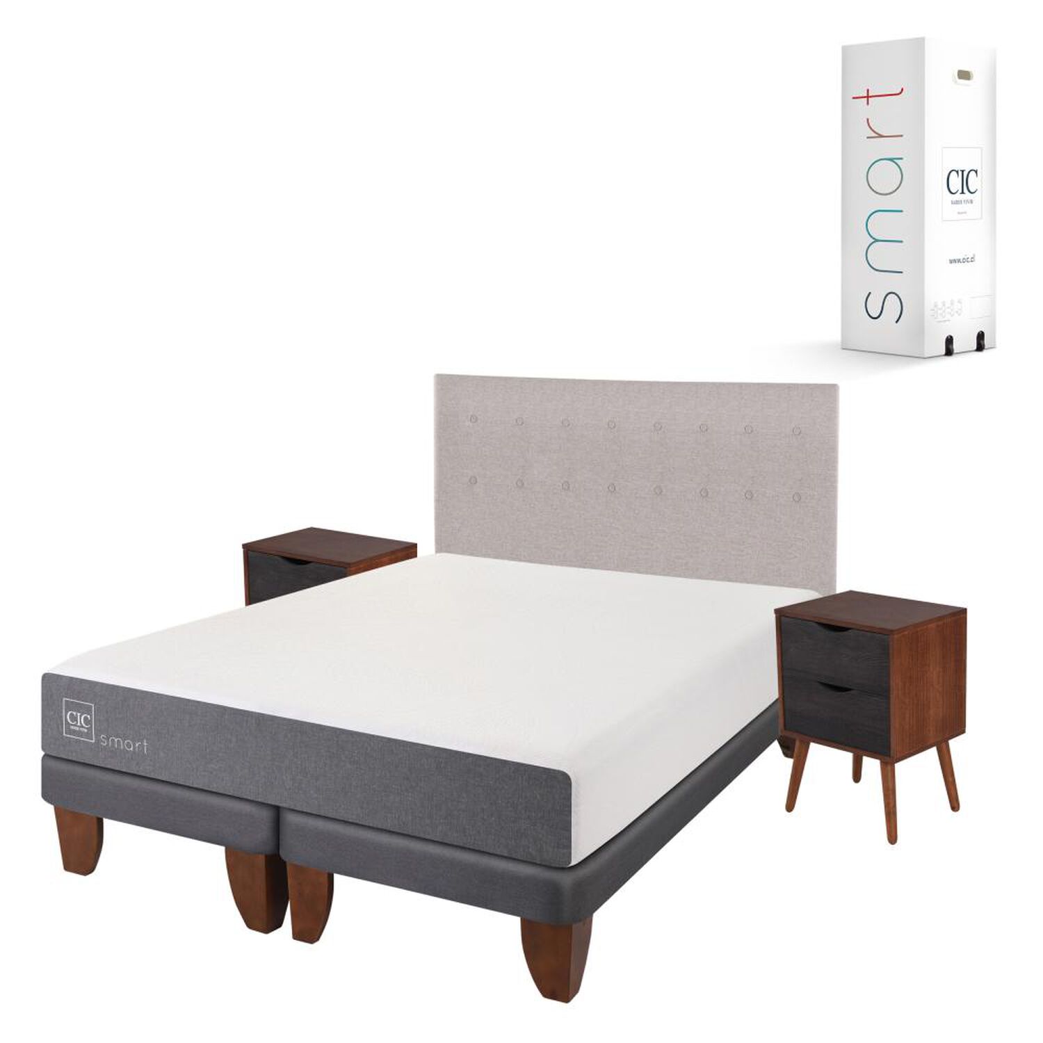 Cama Europea Cic Smart / King / Base Dividida + Set De Maderas image number 1.0
