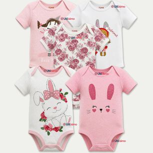 Pack 5 Bodys Manga Corta 100% Algod&oacute;n Tedmimak Ni&ntilde;a Pink Bunny