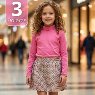 Pack 3 Poleras Camisetas Bamb&uacute; Rosadas Cuello Beatle Primera Capa Manga Larga Ni&ntilde;a