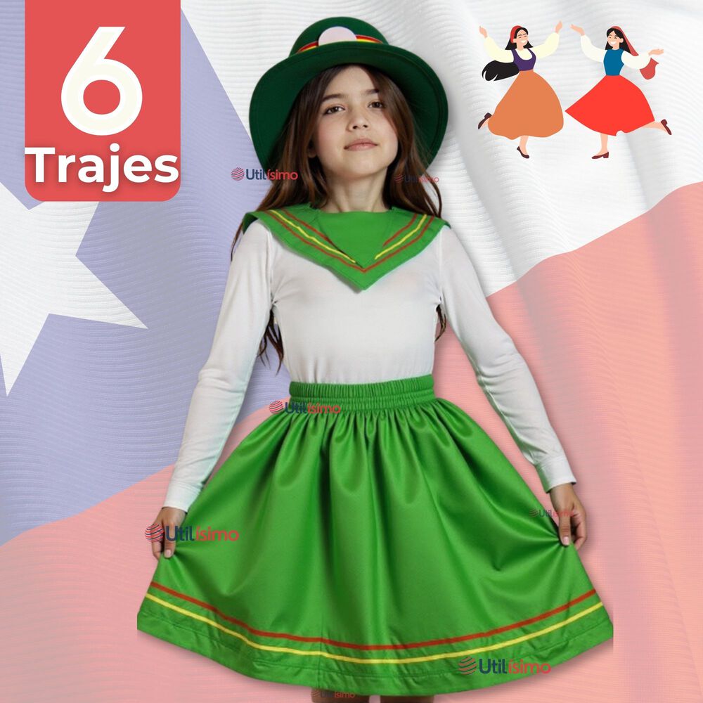 Pack 6 Traje Nortino Con Polera Fiestas Patrias Baile Nortino Verde image number 0.0