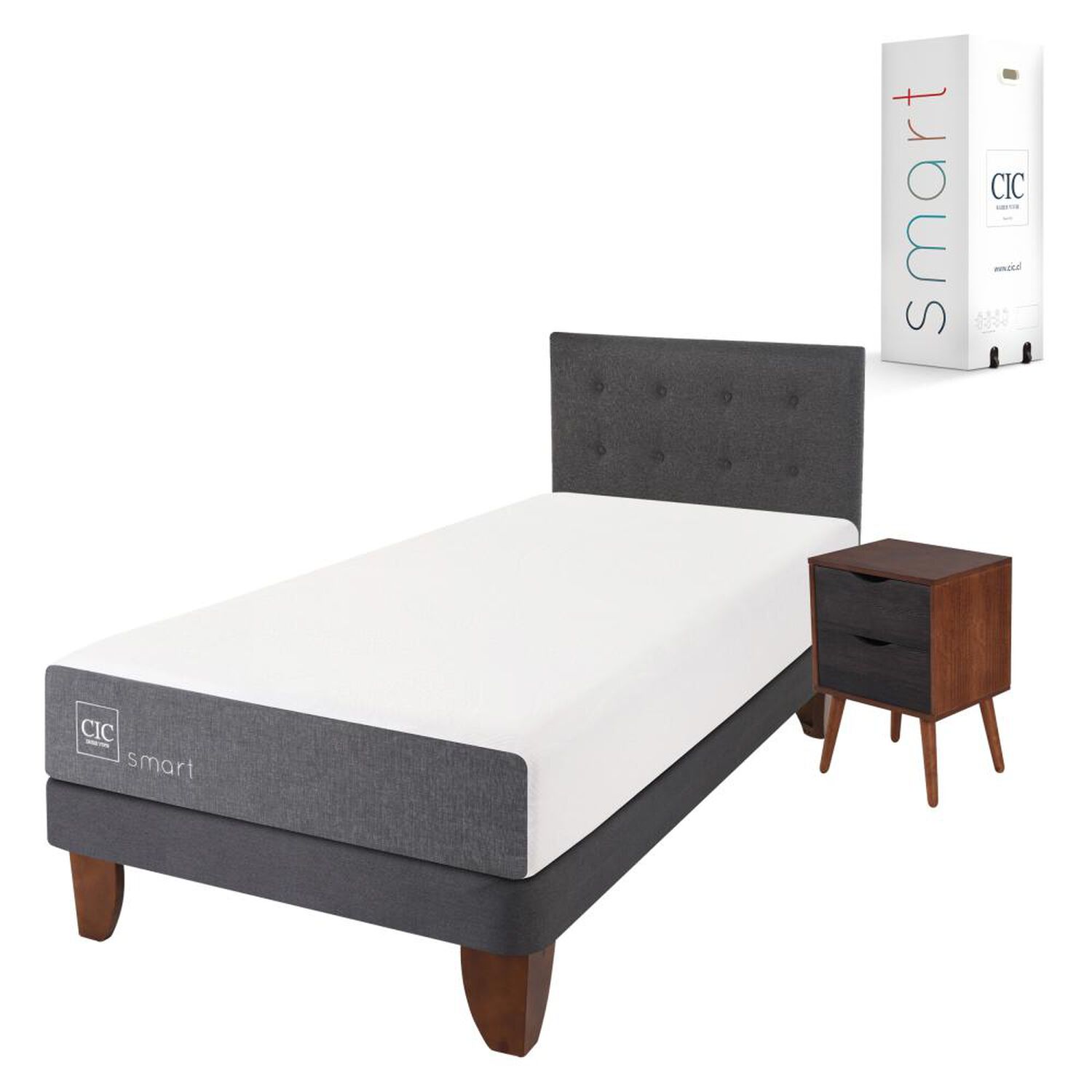 Cama Europea Cic Smart / 1.5 Plazas / Base Normal + Set De Maderas image number 1.0