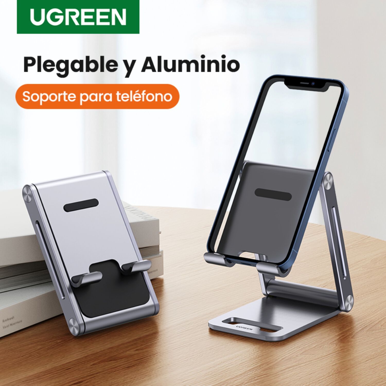 Base De Escritorio Para Celular Doble Inclinacion Ajustable Aluminio Silver Ugreen Lp263 image number 1.0