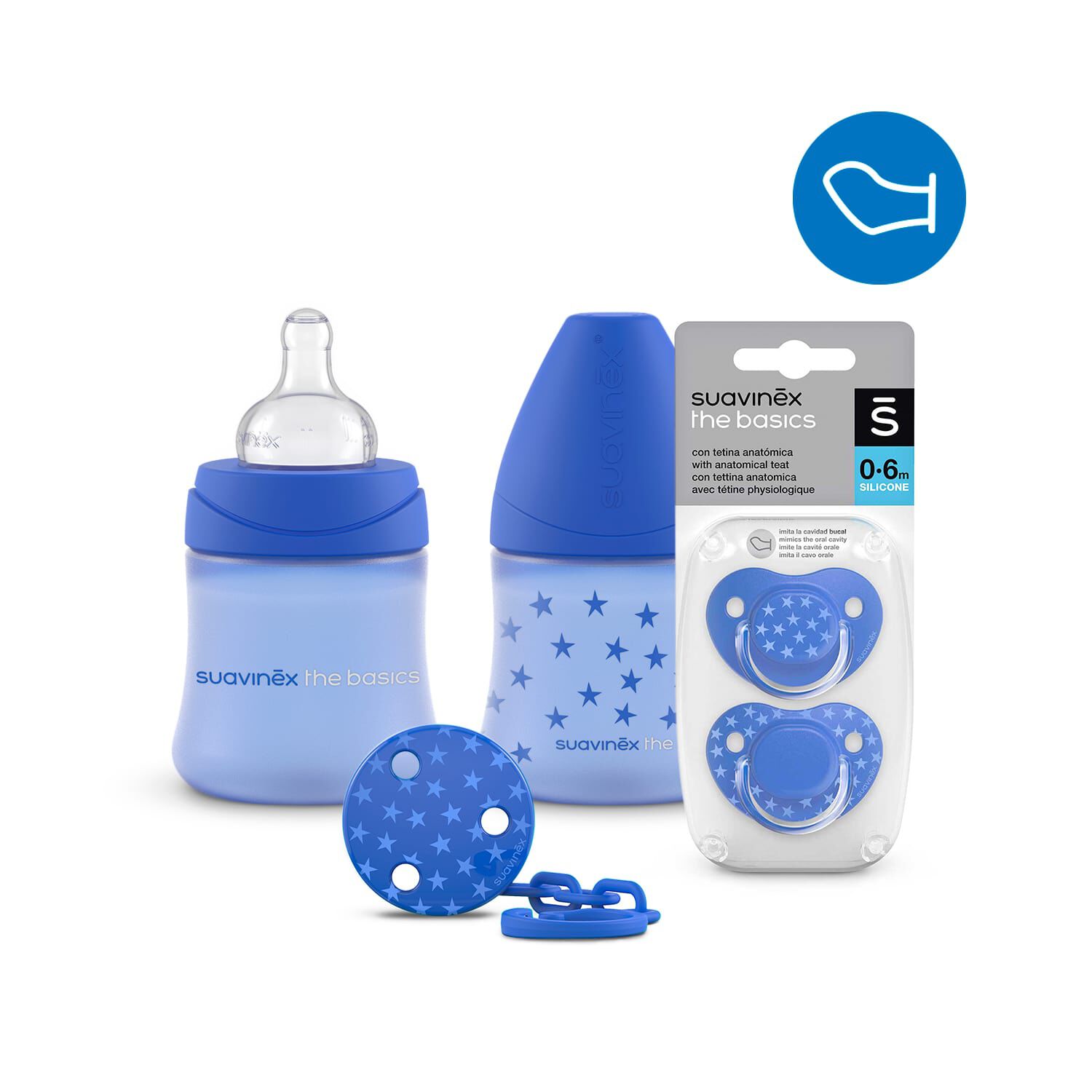 Pack The Basics Mamadera 150ml + Chupete 6/18m Anatomico + Broche image number 0.0