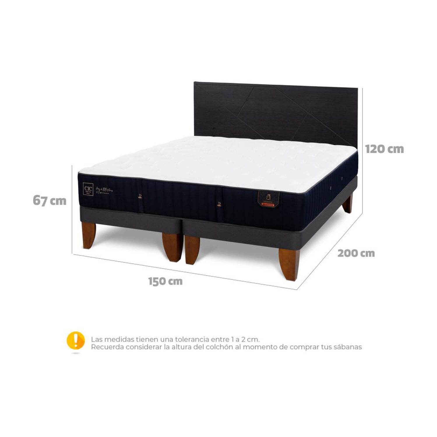 Cama Europea Cic Linea Premium / 2 Plazas / Base Dividida + Respaldo image number 5.0
