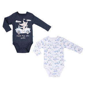 Set 2 Bodys Manga Larga Azul Zorro Niño 9 - 12 Meses