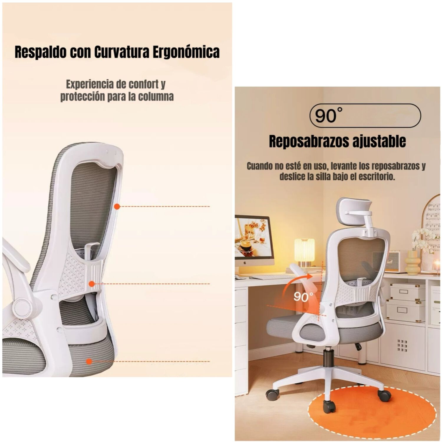 Silla Escritorio Oficina Reposacabezas Reclinable W807 Negra image number 5.0