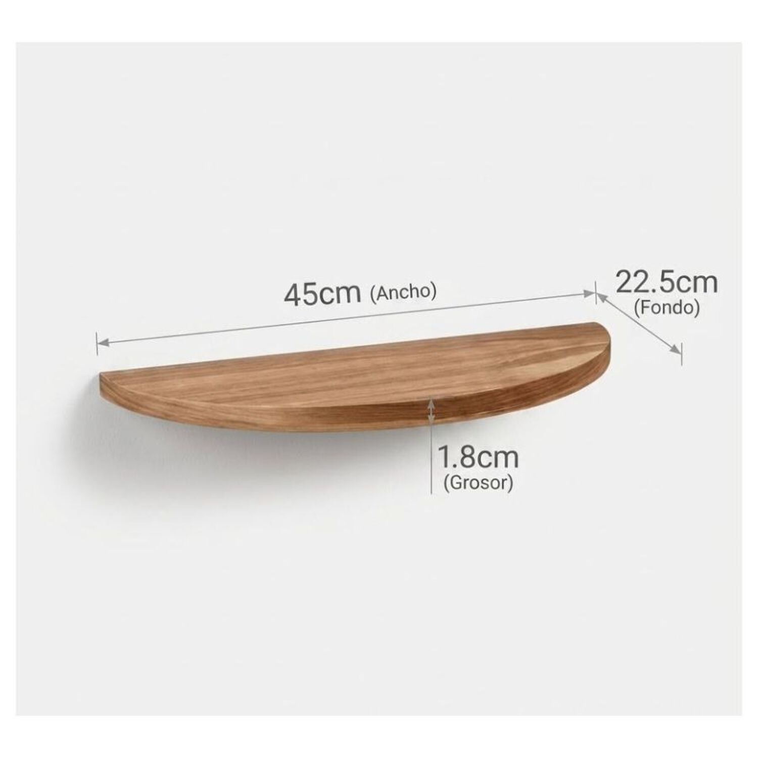 Repisa Flotante Semicircular Moderna Madera Nogal Claro 45cm image number 4.0