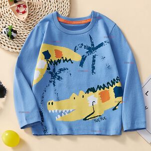Polera Manga Larga Niño 100% Algodón Cocodrilo Azul Camiseta