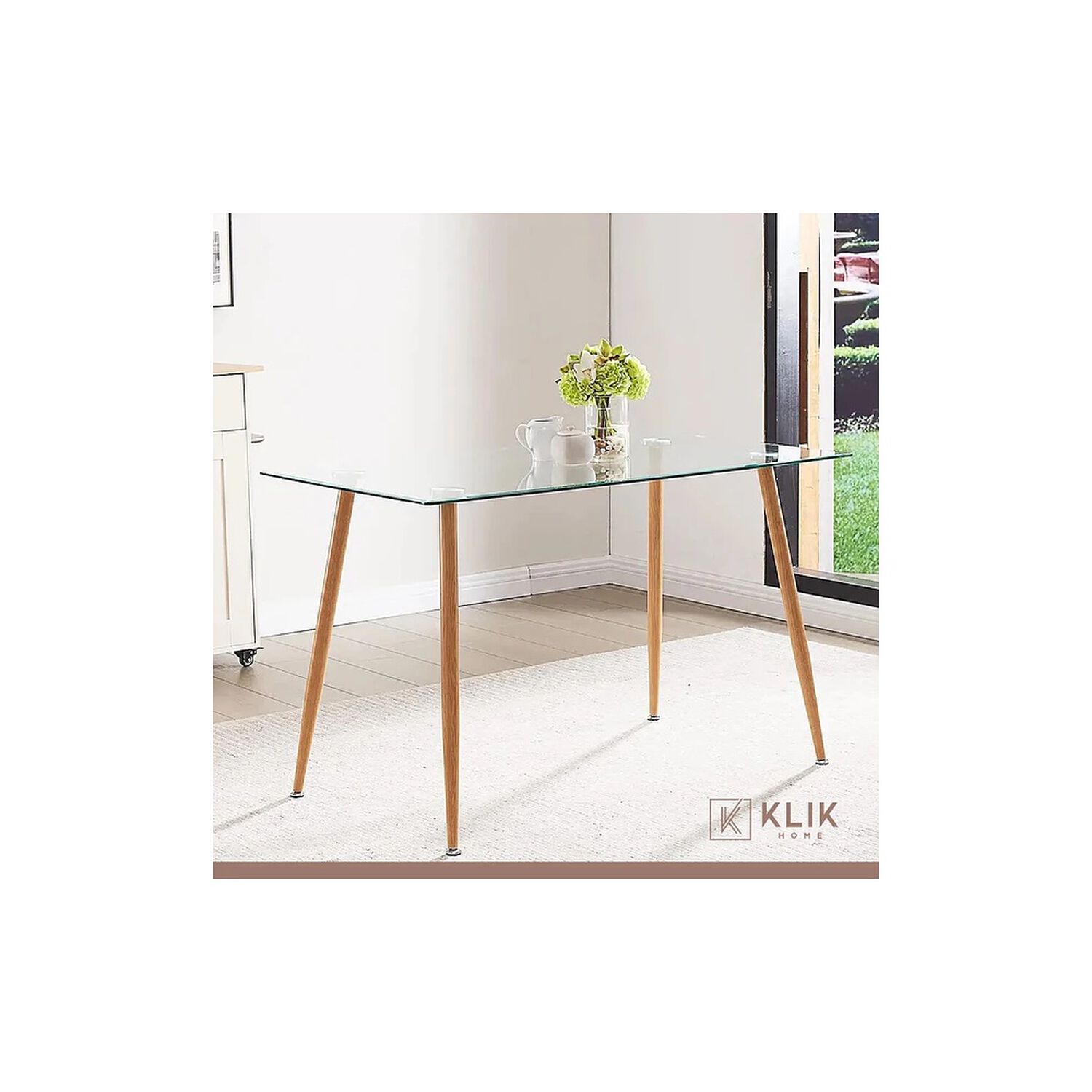 Comedor Mesa De Vidrio Rectangular 120x80 + 6 Sillas Eames Blancas image number 7.0