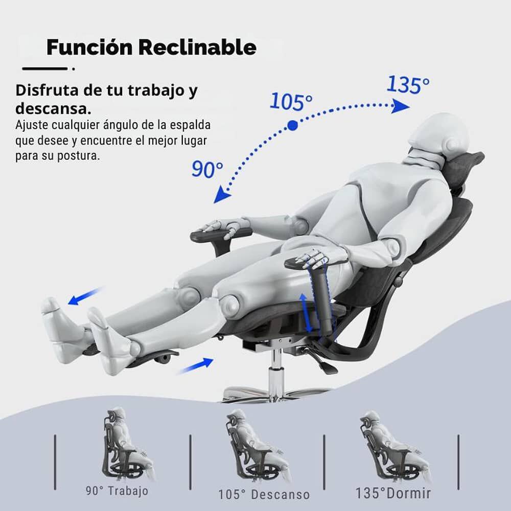 Silla Oficina &Eacute;lite Ergon&oacute;mica Soporte Lumbar Cervical Ajustable image number 7.0