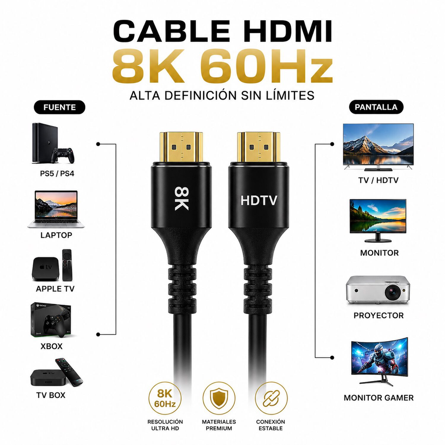 Cable Adaptador Multimedia Hdmi 8k 60hz Ultra Hd2.1 Alta Velocidad 5 Metros image number 1.0
