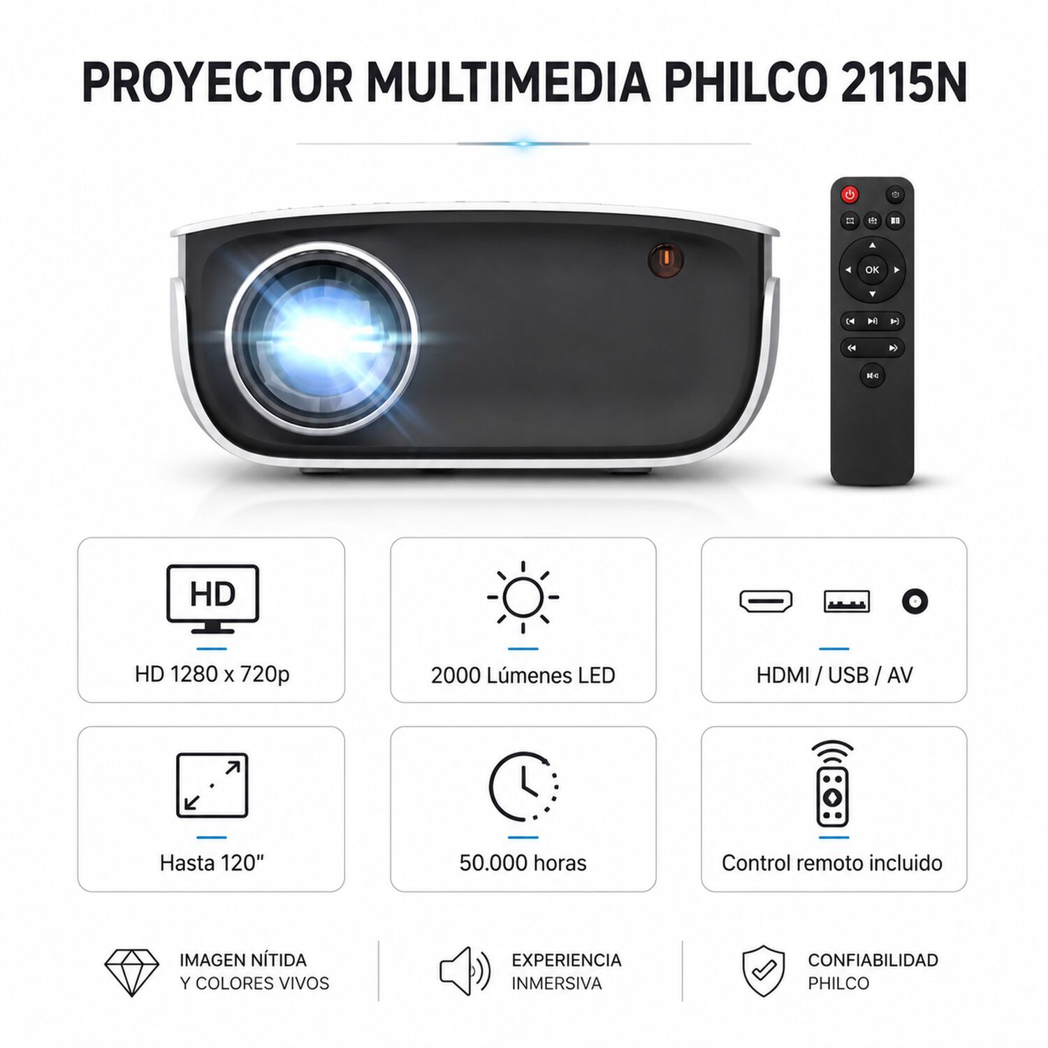 Proyector Hd 1280*720p 2000 Lumenes Led Con Hdmi / Usb / Av image number 7.0