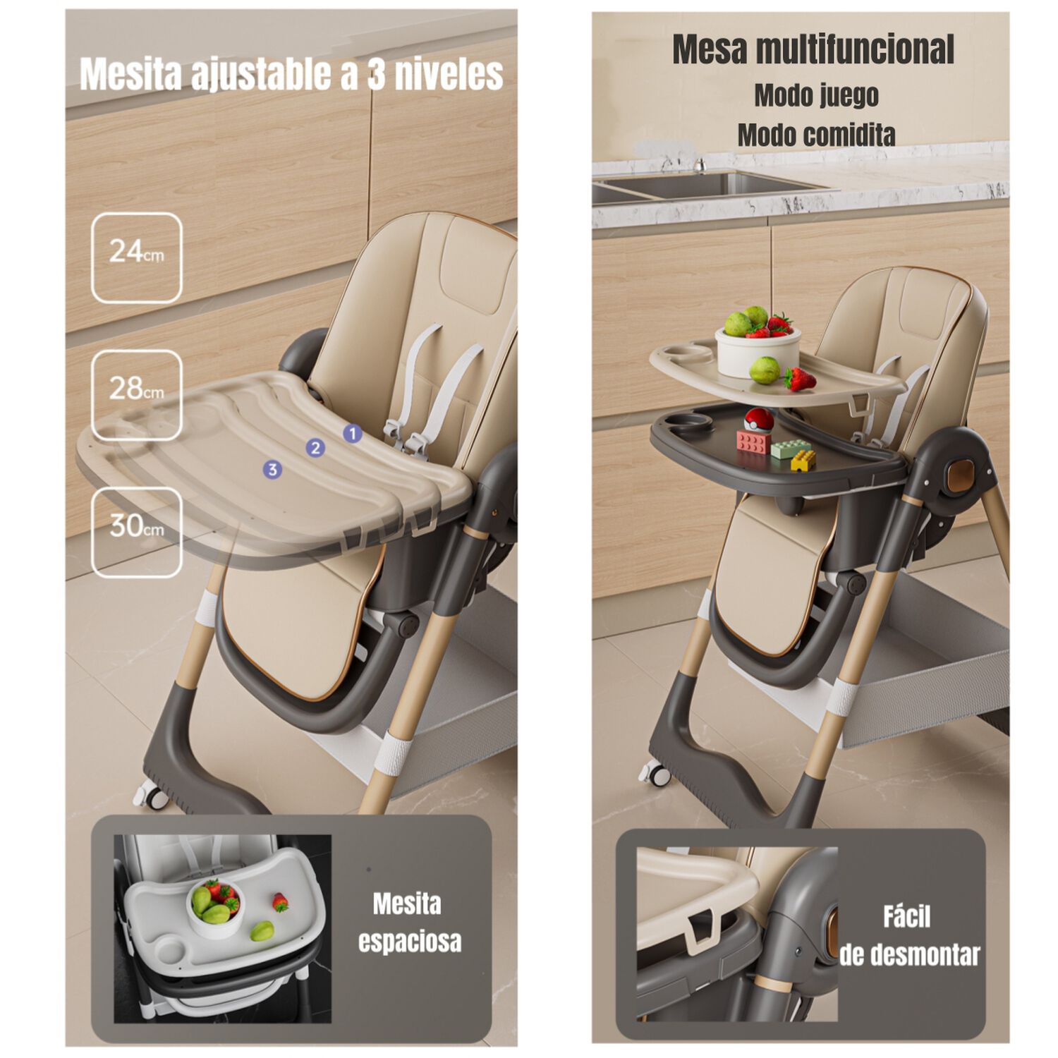 Silla De Comer Reclinable Plegable Lubabycas Caf&eacute; image number 2.0