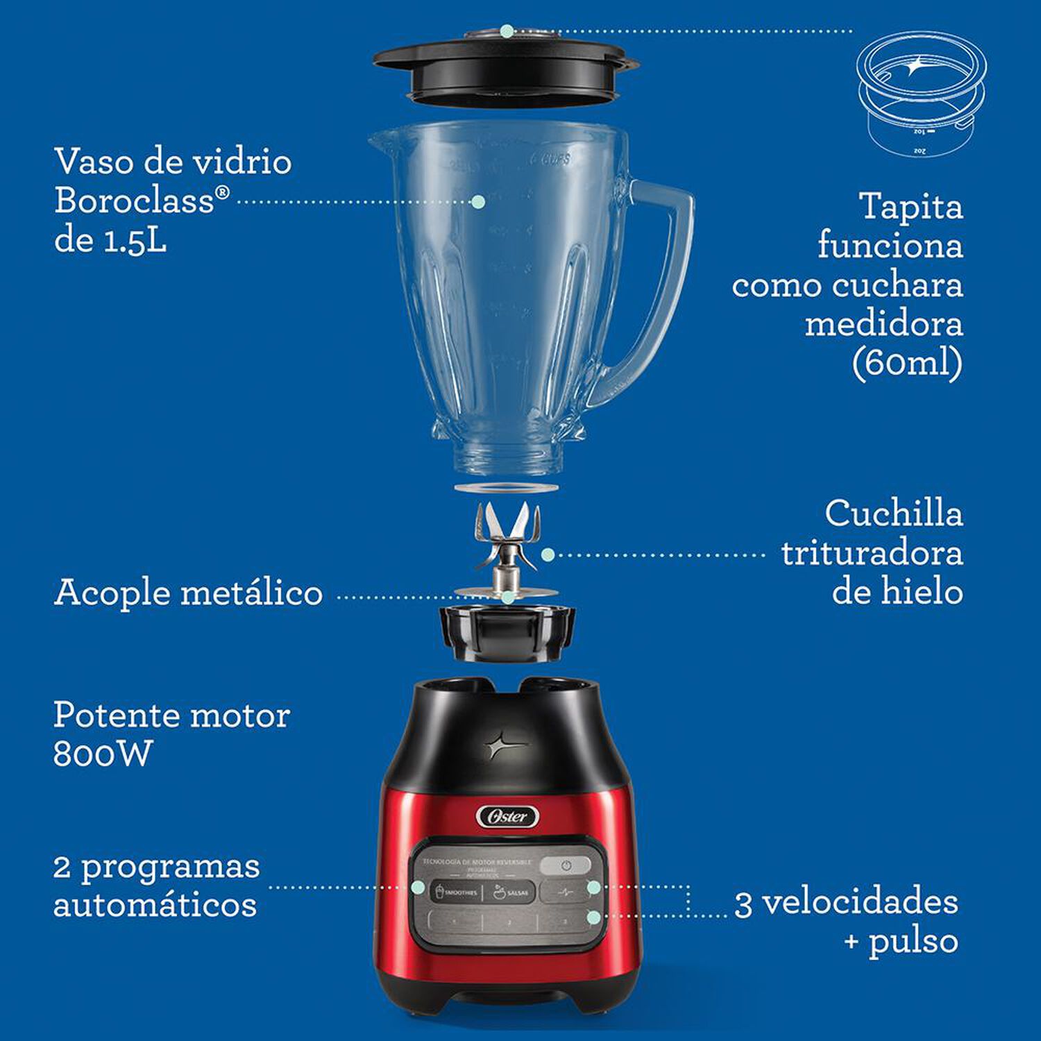 Licuadora Oster BLSTPEGCRT-052 / 1.5 Litros / 800 Watts image number 2.0