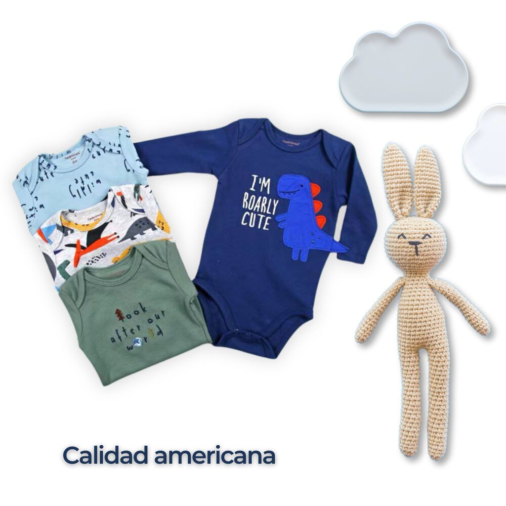 Pack 4 Bodys Beb&eacute; Ni&ntilde;o Manga Larga Tedmimak 100% Algod&oacute;n Blue Dinosaur image number 5.0