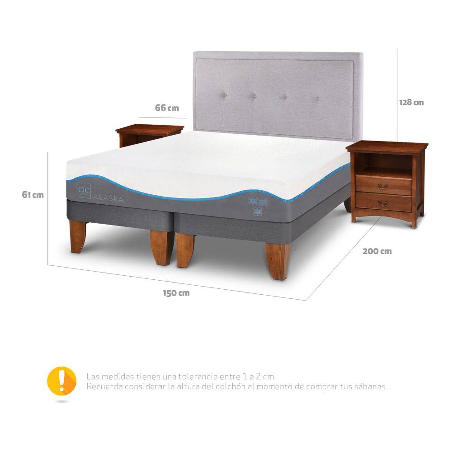 Cama Europea Cic Alaska / 2 Plazas / Base Dividida + Set De Maderas image number 2.0