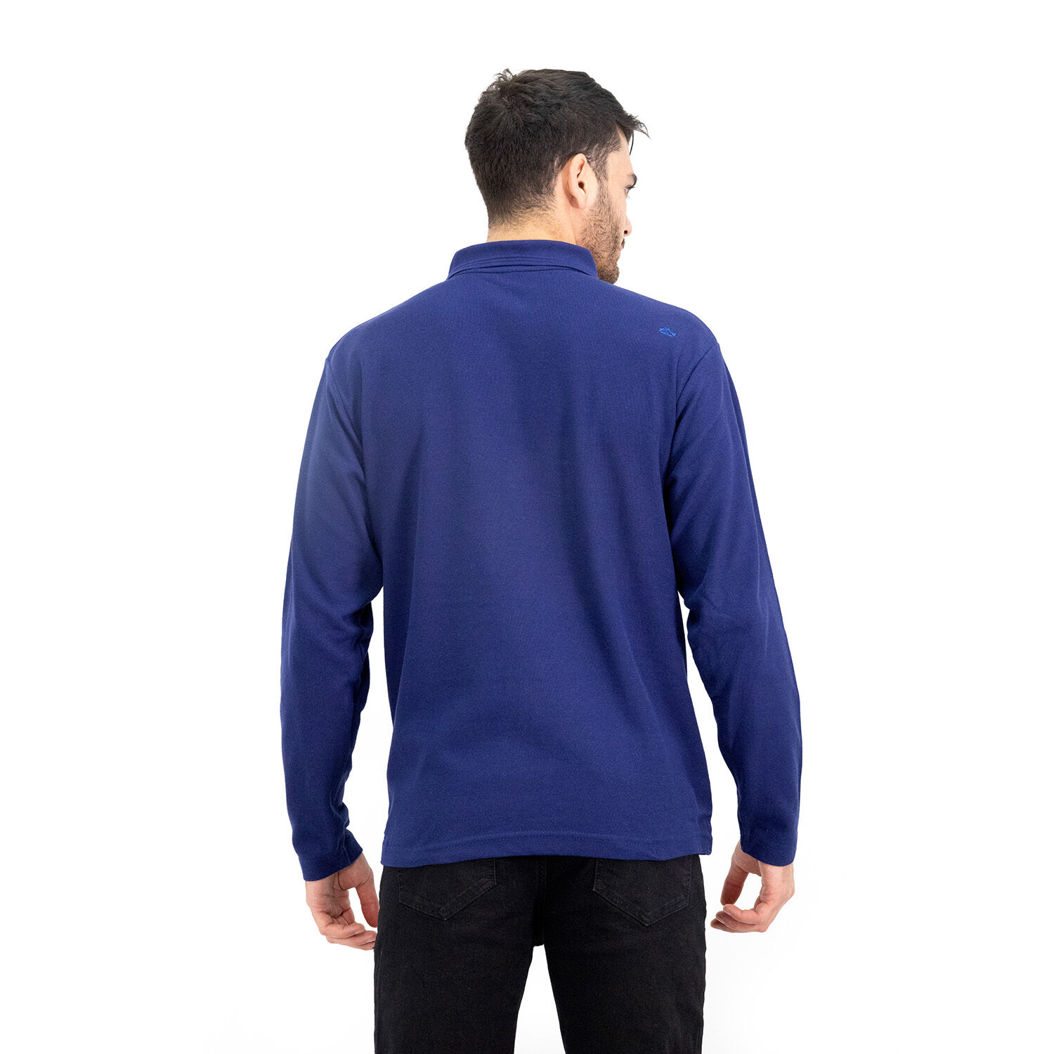 Polera Pique Quebec Manga Larga Azul Hombre image number 3.0