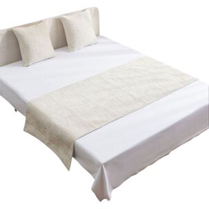 Piecera Para Cama Medida 70x210cm Chenille + 2 Fundas Color Crema