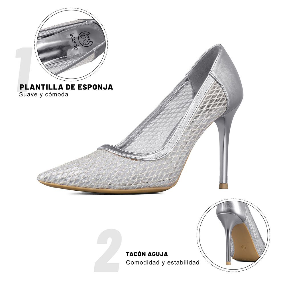 Zapato Taco Alto Elegante Malla Moda Mujer Weide Ghe36 image number 9.0