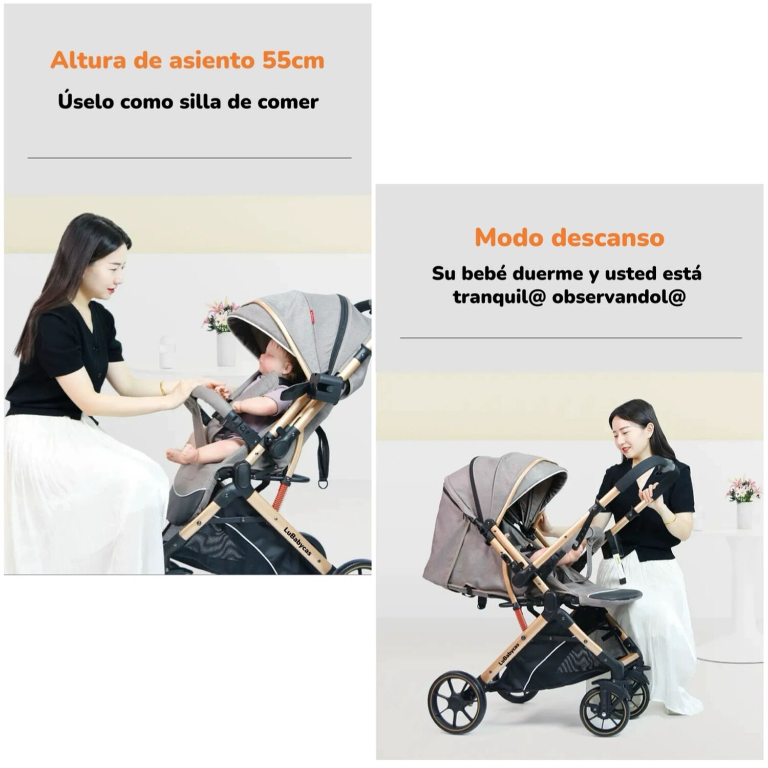 Coche De Paseo Reversible Lubabycas Con Cubre Pies B1 Rosado image number 7.0
