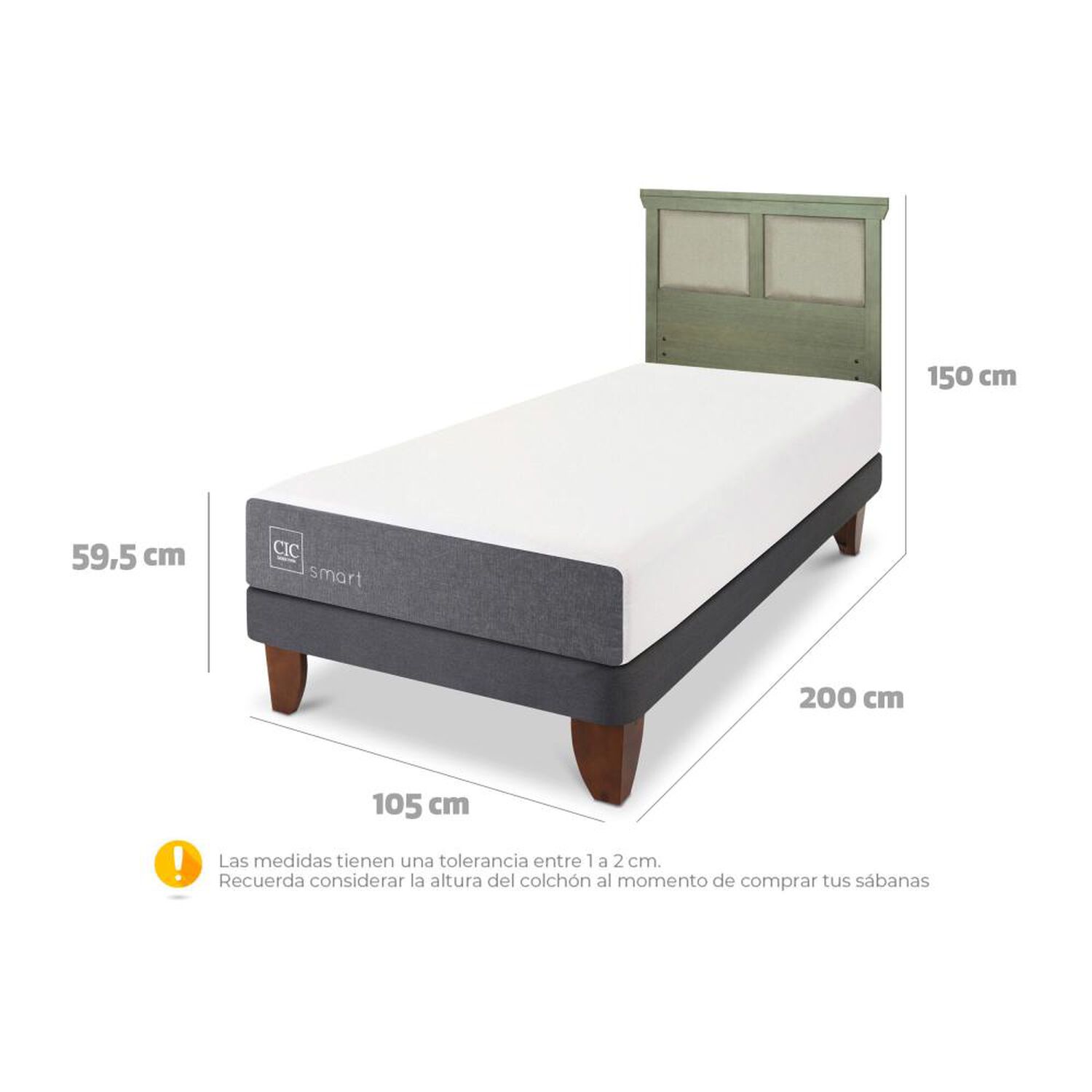 Cama Europea Cic Smart / 1.5 Plazas / Base Normal + Respaldo image number 5.0