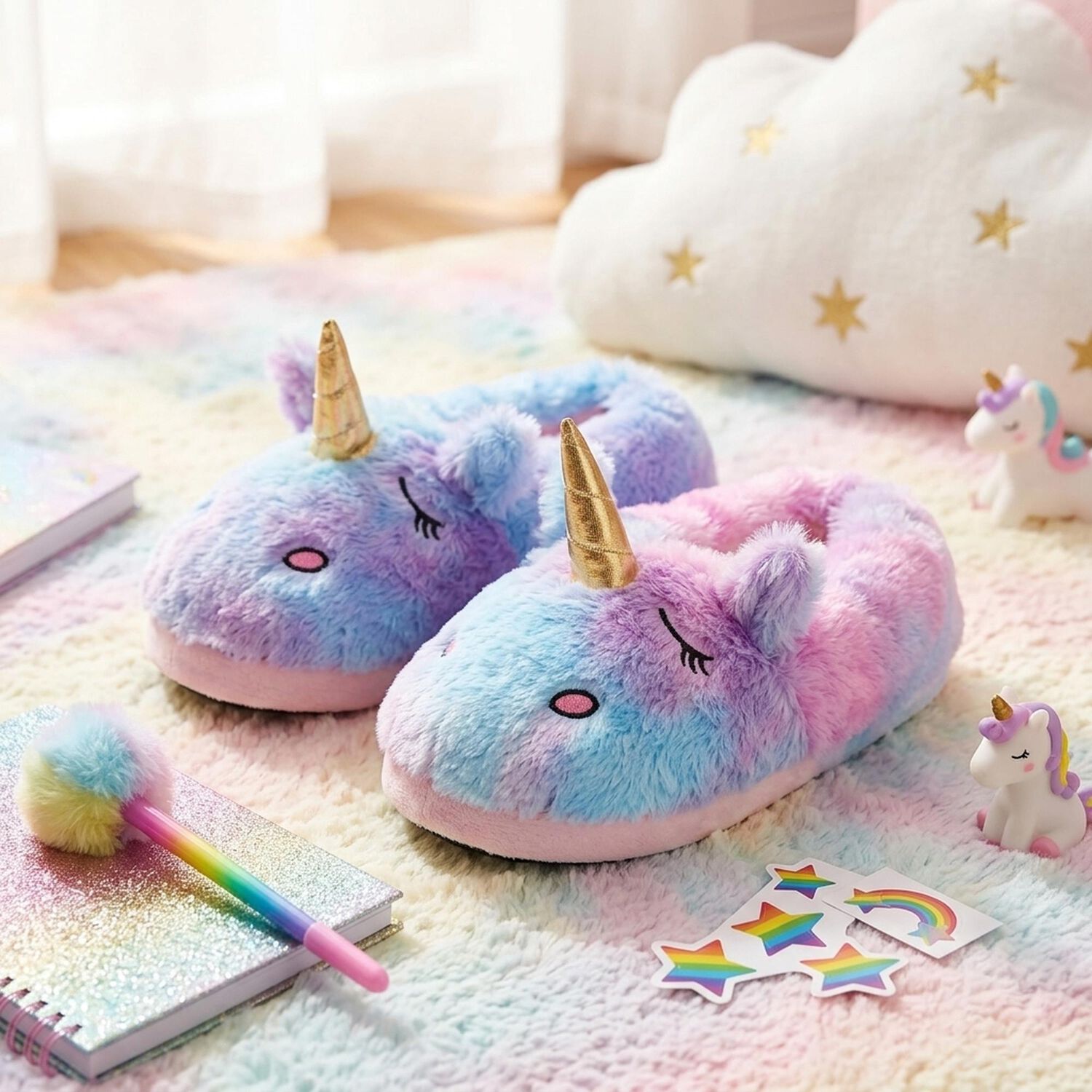 Pantuflas Rosadas -blancas De Unicornio Kawaii image number 0.0