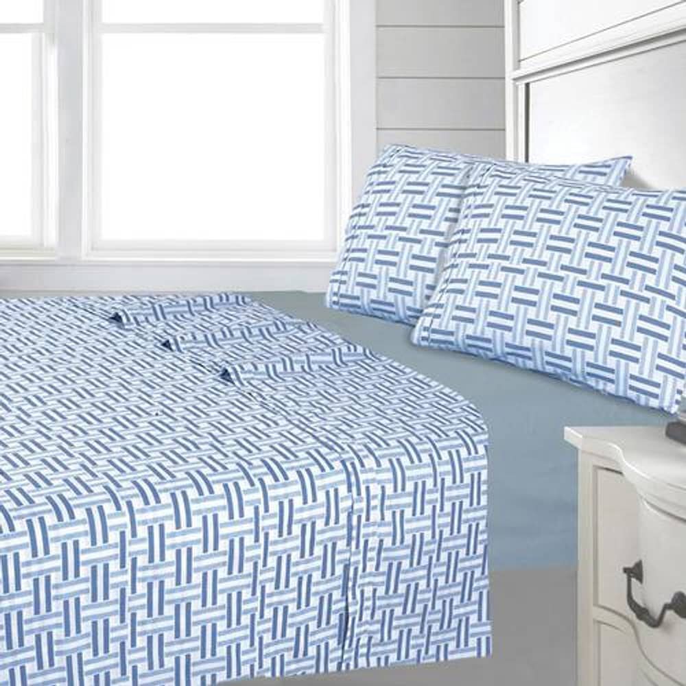 Sabana Andes 144 Hilos Estampada Geometrico Azul 1 Plaza image number 0.0