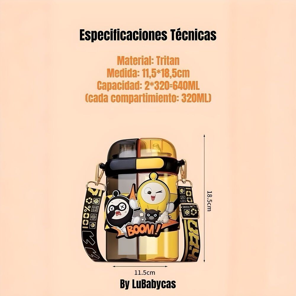 Botella De Agua Doble Ni&ntilde;os 640ml Amarilla Lubabycas image number 3.0