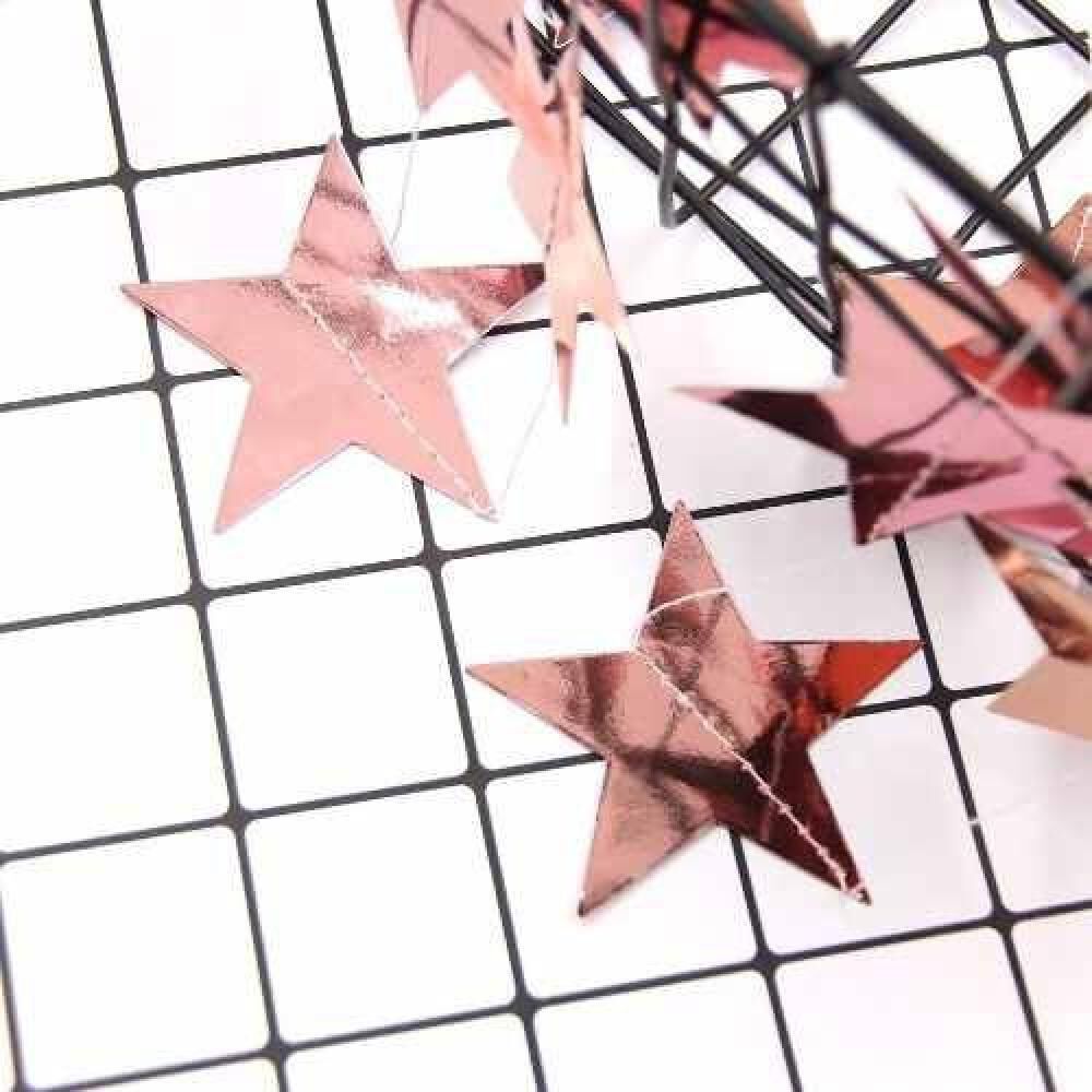 Guirnaldas De Papel Estrellas Espejo Oro Plata Rosa 4 Metros image number 14.0