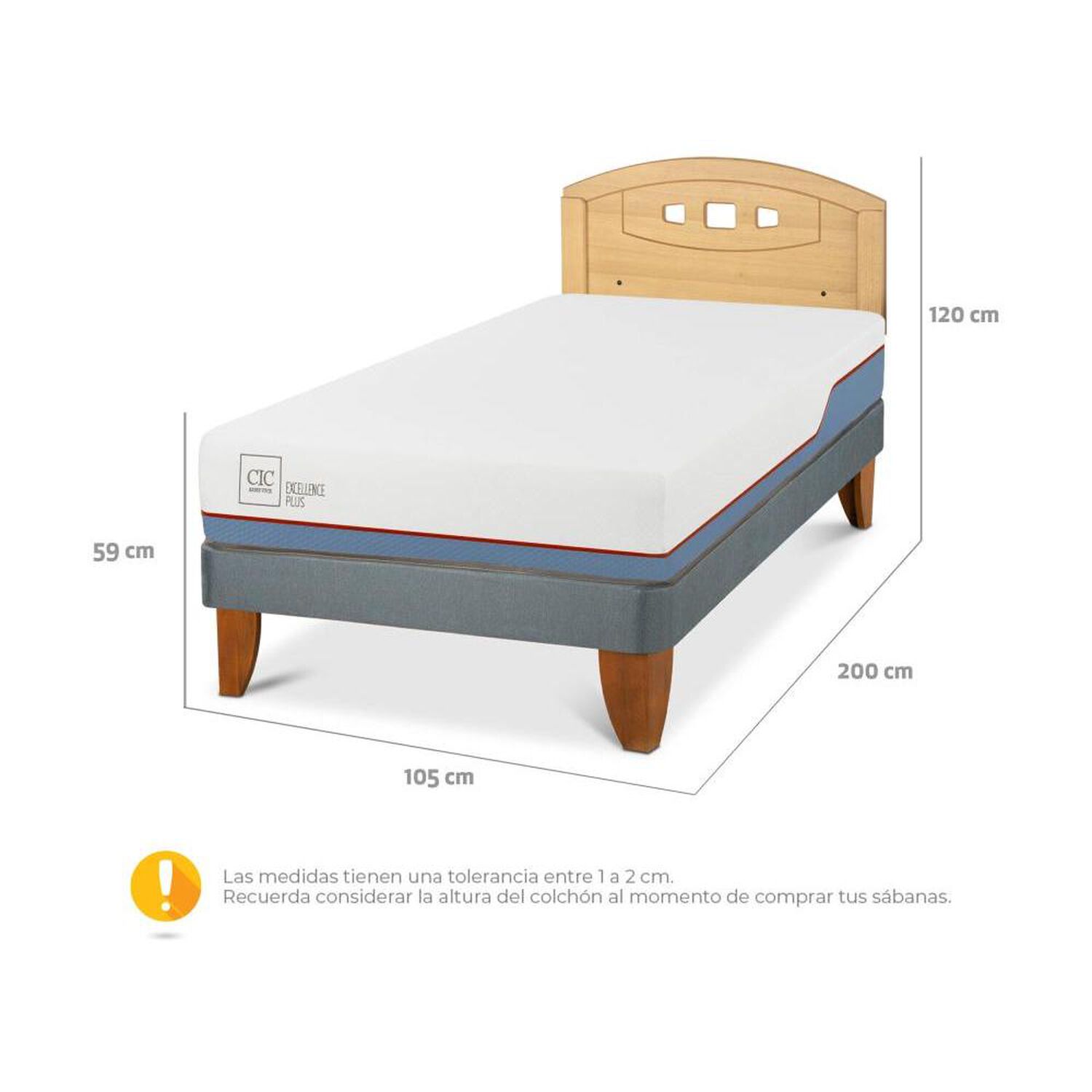 Cama Europea Cic Excellence Plus / 1.5 Plazas / Base Normal + Respaldo image number 2.0