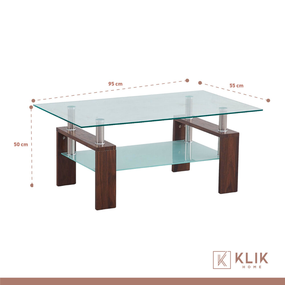 Mesa De Centro Para Living Rectangular De Vidrio Y Madera Oscura image number 3.0