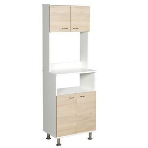 Mueble Microondas 4 Puertas Fm-011c Café Claro Y Blanco