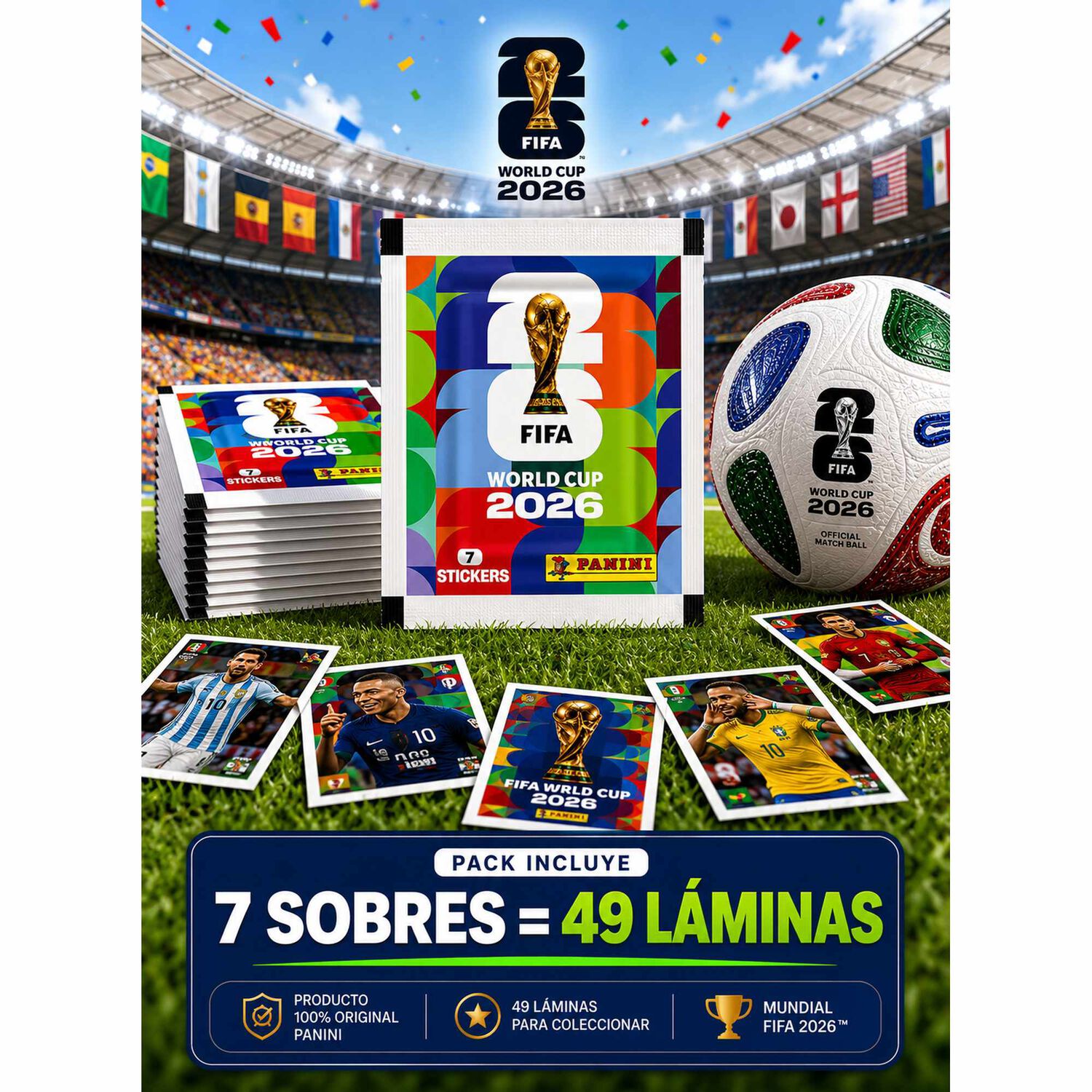 Pack 7 Sobres Panini Mundial 2026 49 L&aacute;minas Originales image number 2.0