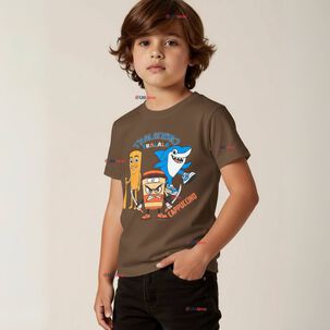 Polera Brainrots 100% Algodón Manga Corta Niño Tralalero Marrón