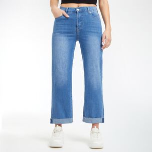 Jeans Recto Con Dobles En Basta Tiro Medio Mujer Freedom