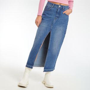 Falda Denim Tiro Medio Midi Mujer Freedom
