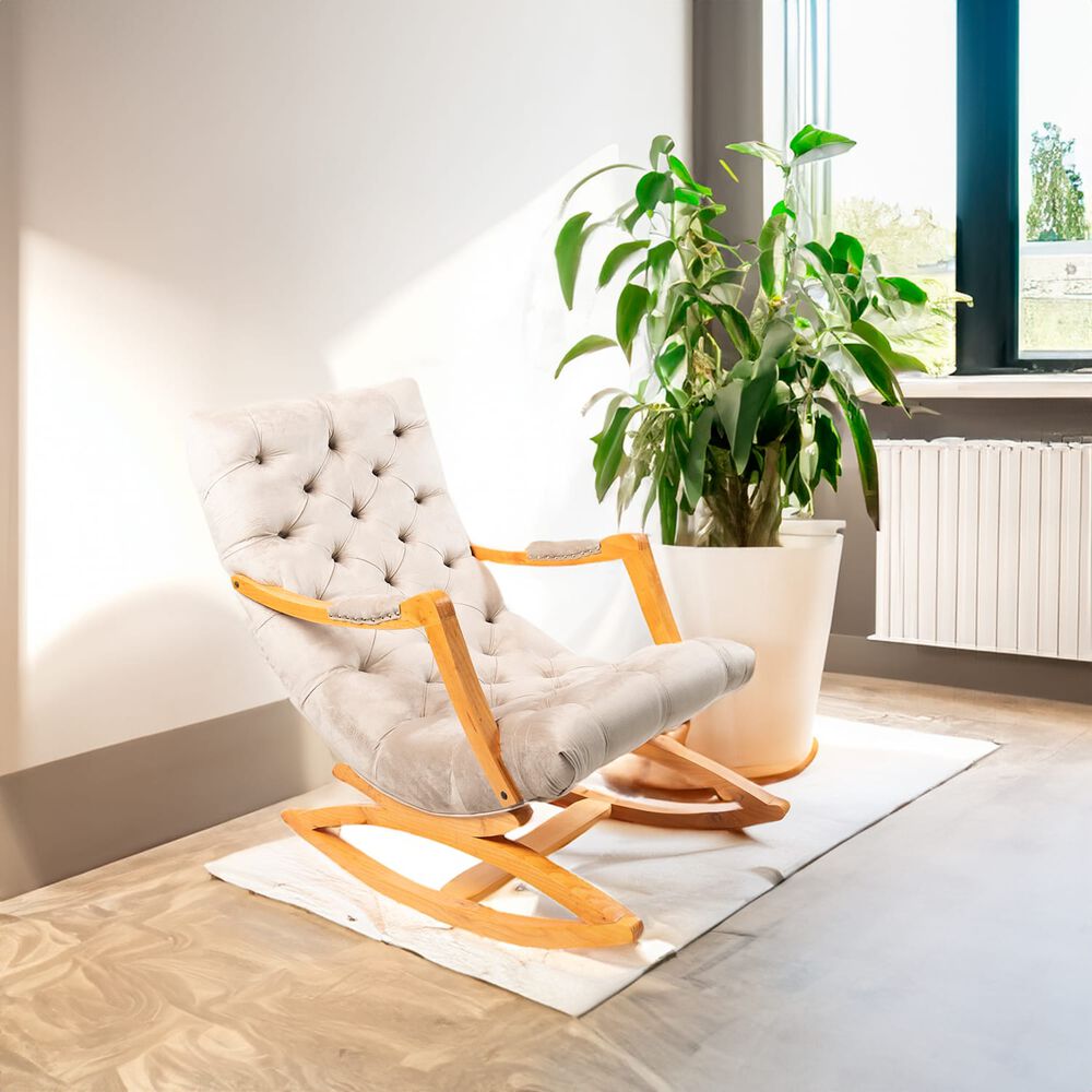 Silla Mecedora Capitones Felpa Beige image number 2.0