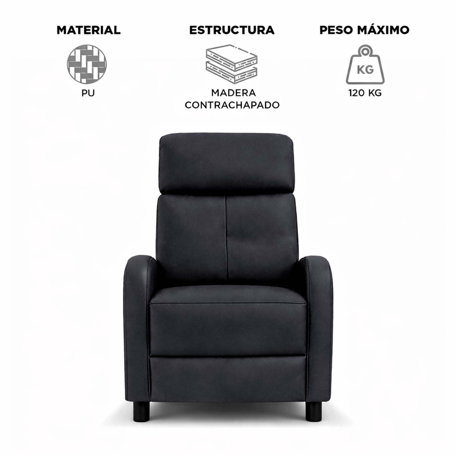 Berger Reclinable Lisboa Pu Negro image number 7.0