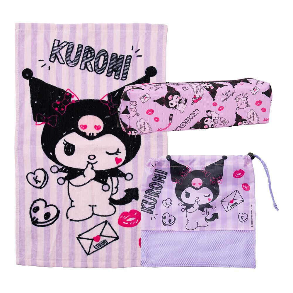 Set De Toalla De Playa +estuche+bolso / Kuromi Carta / 140x70 Cm image number 0.0