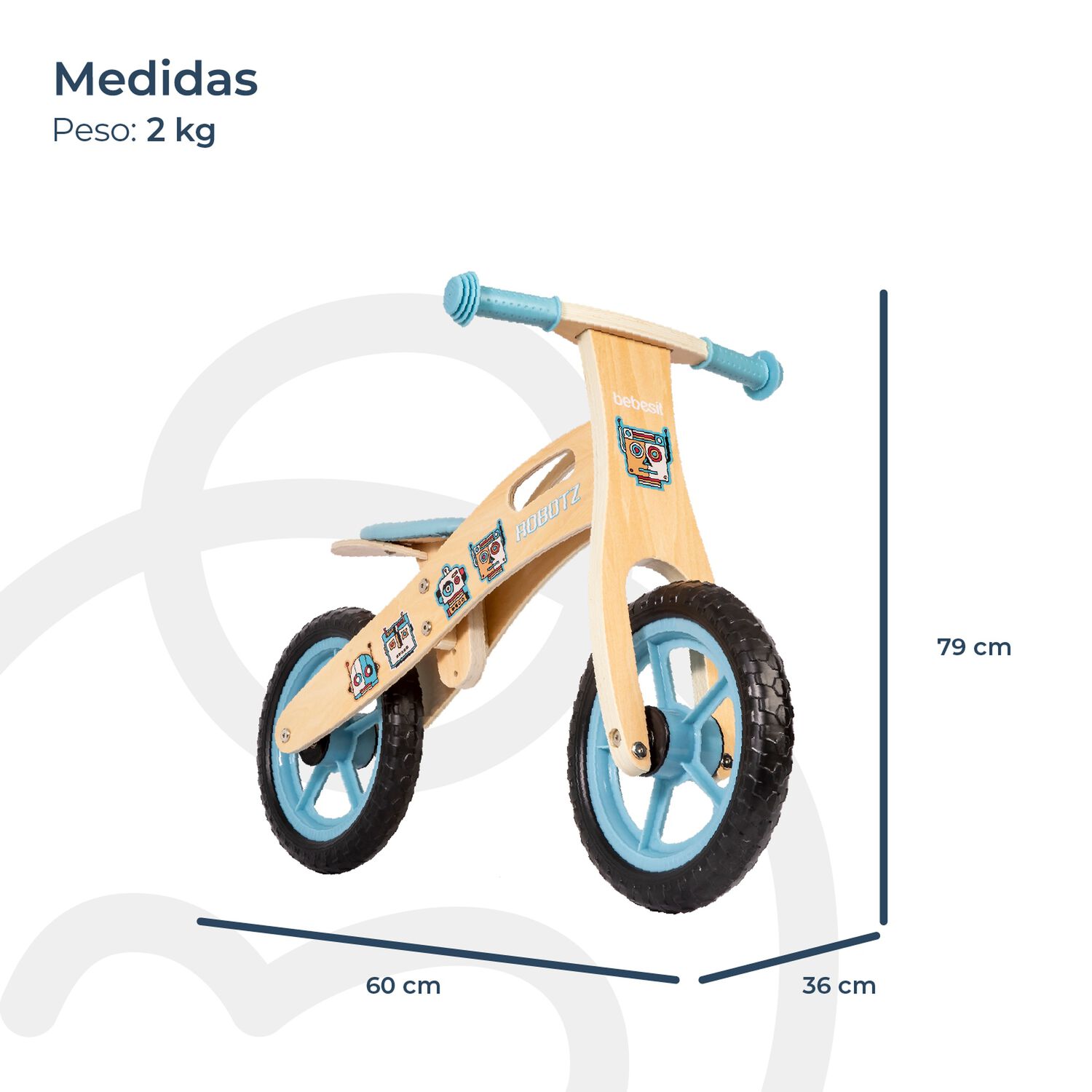 Bicicleta De Equilibrio Aprendizaje Madera Robot Celeste Bebesit image number 9.0