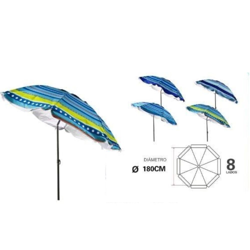 Sombrilla Reclinable 1.80 Mts Diametro Playa Camping Diseño Rayas Colores Varios image number 0.0