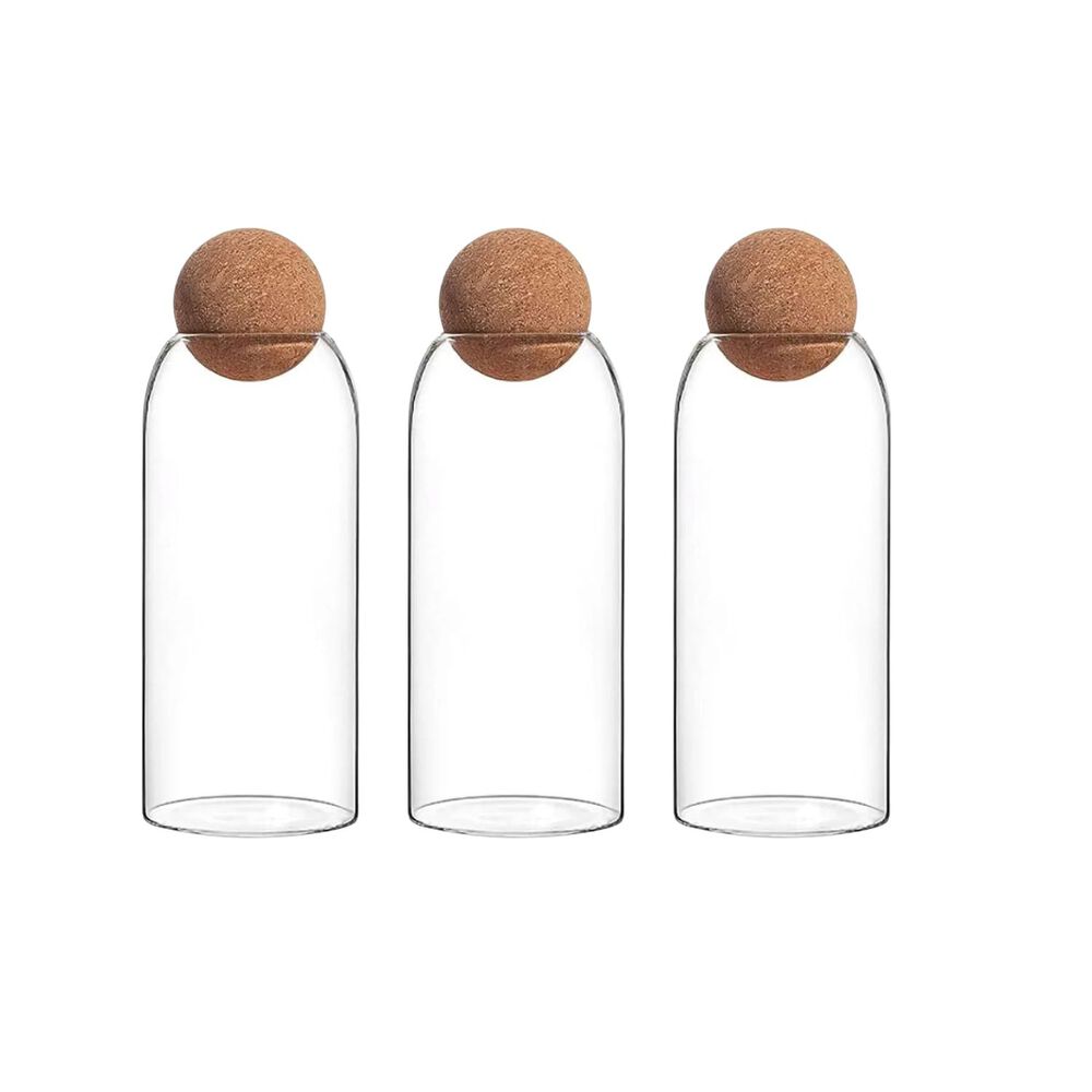 Set 3 Botellas Frascos Contenedor 1200ml Vidrio 20cm Corcho image number 0.0