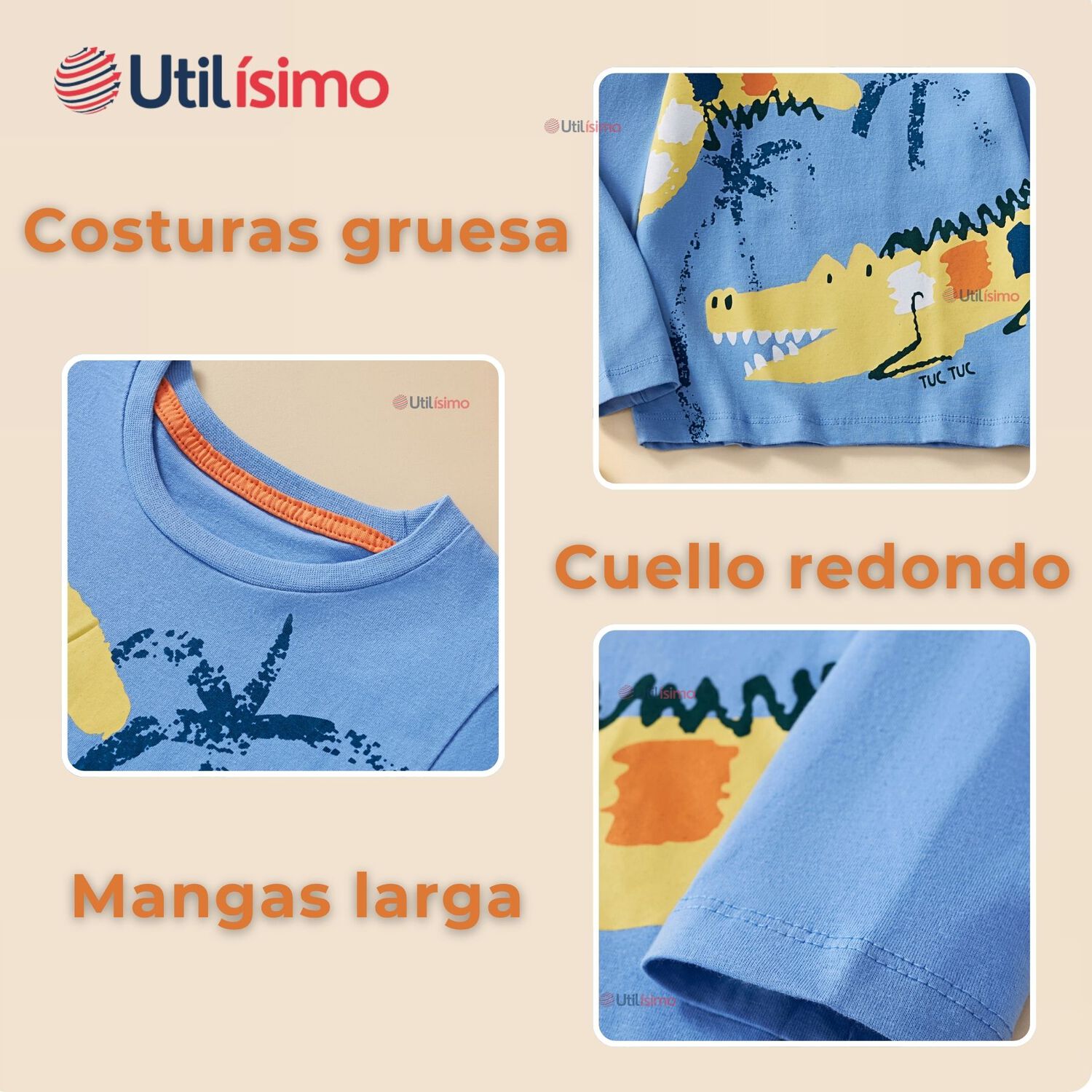 Polera Manga Larga Ni&ntilde;o 100% Algod&oacute;n Cocodrilo Azul Camiseta image number 3.0
