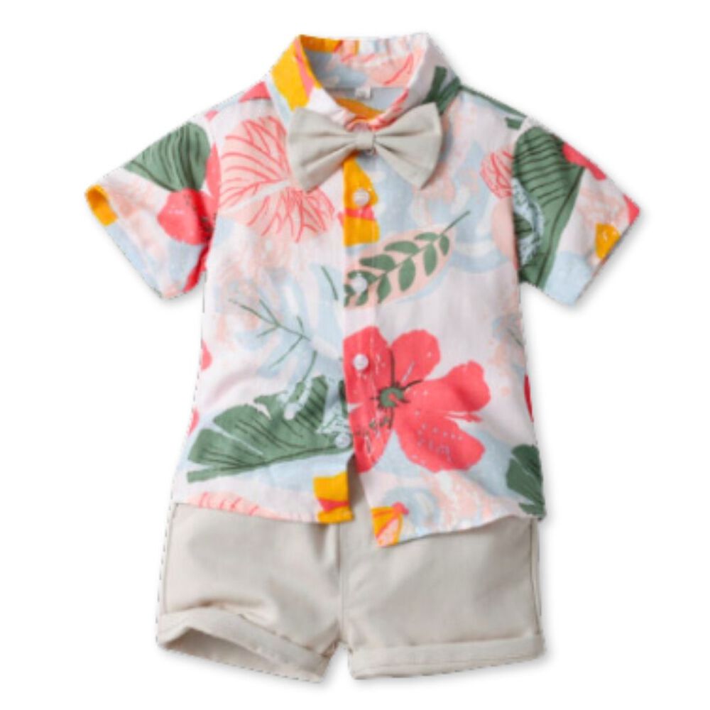 Conjunto De Vestir Hawaiano Manga Corta Niño 1 A 5 Años Beige Hawaiano image number 0.0