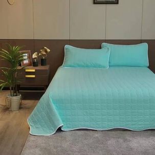 Cubrecama Quilt Cobertor King Celeste Y Blanco