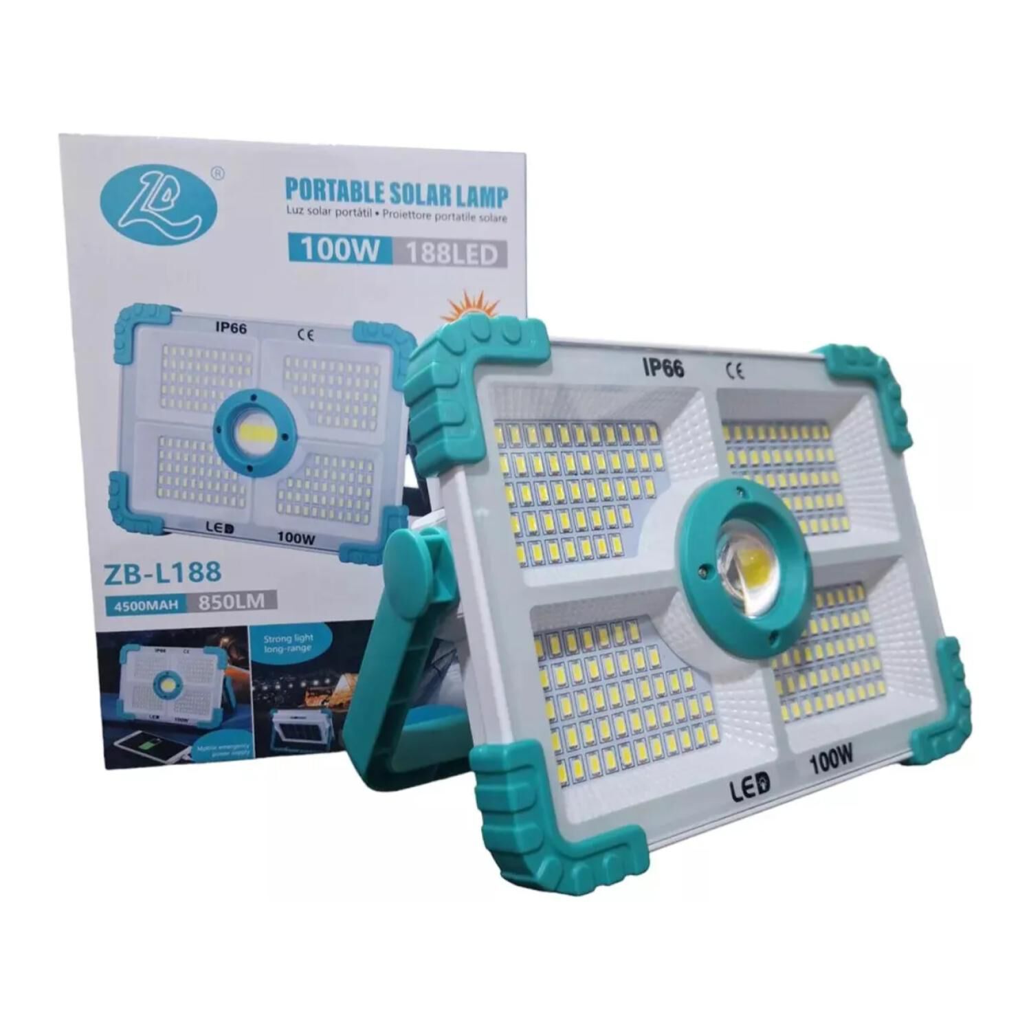 Foco Reflector Linterna Solar Portatil 100w 188led Ip66 image number 2.0
