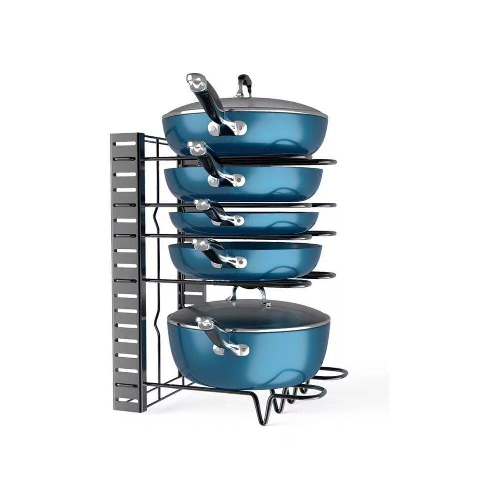 Estante Organizador 8 Ollas Sartenes Platos Cocina Ajustable Negro image number 2.0