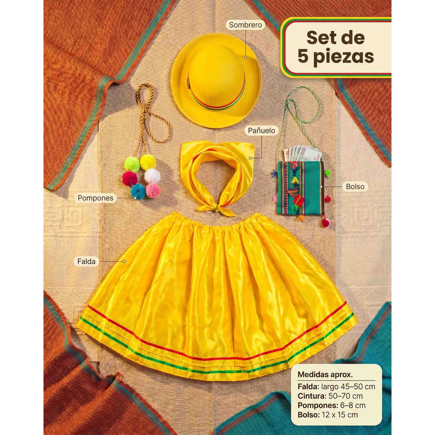 Traje Trote Nortino Completo Falda Y Punta Baile Para Ni&ntilde;a image number 2.0
