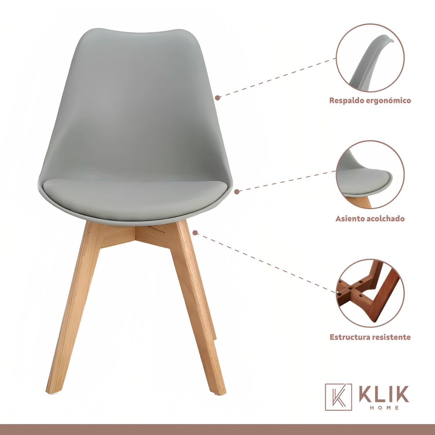 Comedor Mesa Eames Vidrio 100 Cm + 5 Sillas Tulip Grises image number 3.0